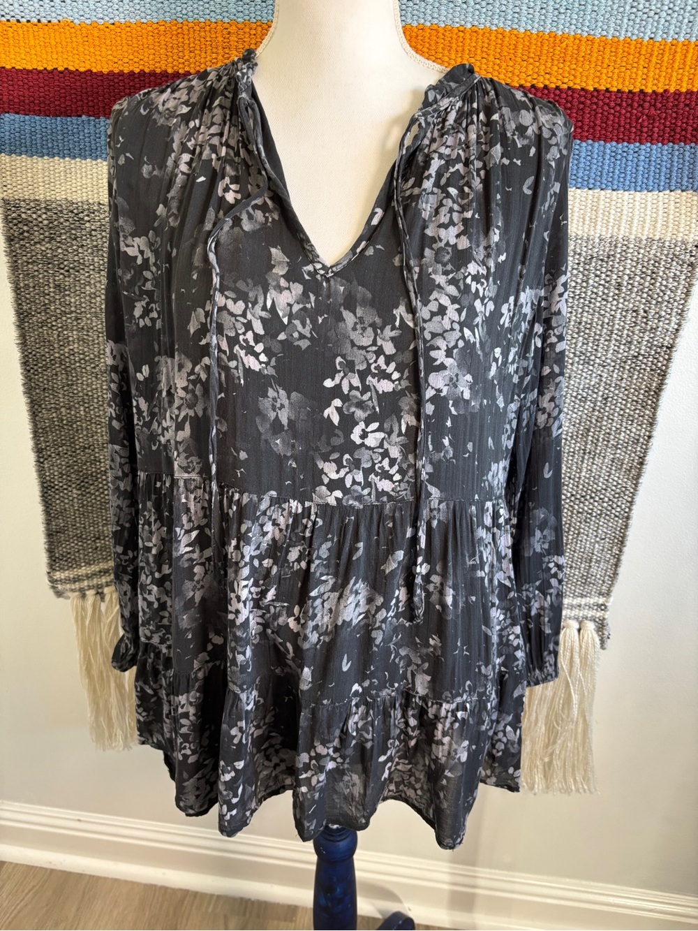 cloth & stone Black and Gray Floral Tiered Tunic